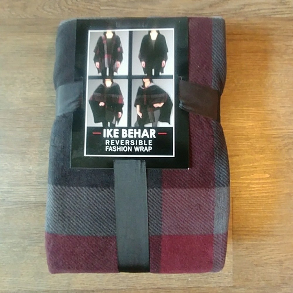 Ike Behar - Black Maroon and Grey Cape/Wrap